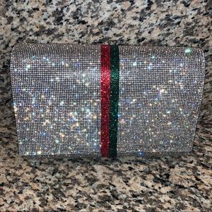 Green and Red Stripe bling Clutch